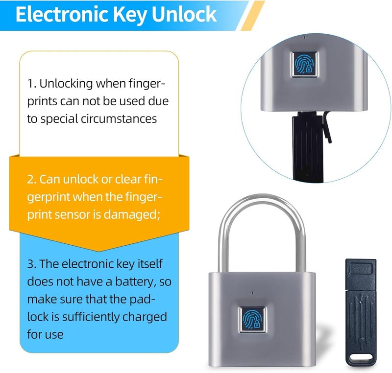 KENRONE قفل بصمة الإصبع، شحن USB محمول مع مفتاح إعادة تعيين، قفل ذكي بفتح سريع، مقاوم للماء والصدأ، أقفال لخزائن المدارس، المستودعات، الصالات الرياضية، المنازل، خزائن المكاتب - Image 3